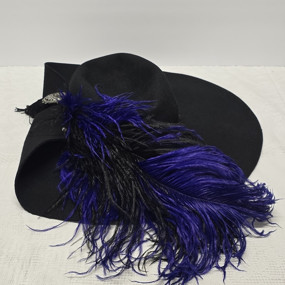 Black Wool Felt Cavalier Pirate Hat Purple Feather Musketeer Buccaneer Halloween main image 5
